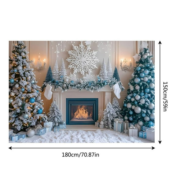 christmas decorations Christmas door frame background cloth hanging cloth Snow scene Christmas tree Christmas ball background photography props Party decoration cloth 59x70.8in