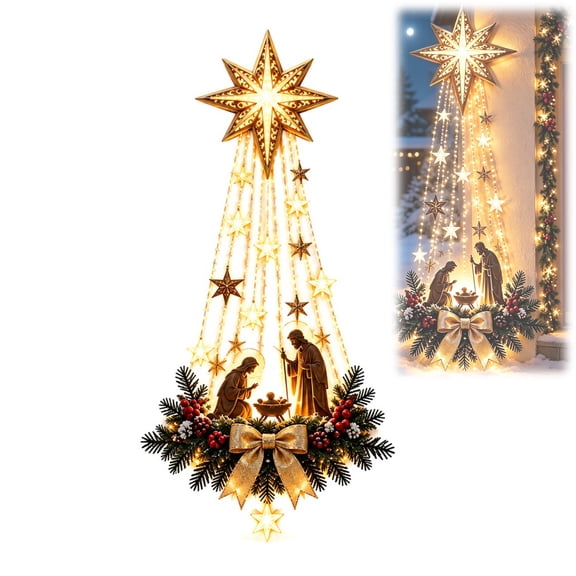 christmas decorationsLighted Bethlehem Star Wall Decor – Warm LED Gold Christmas Hanging