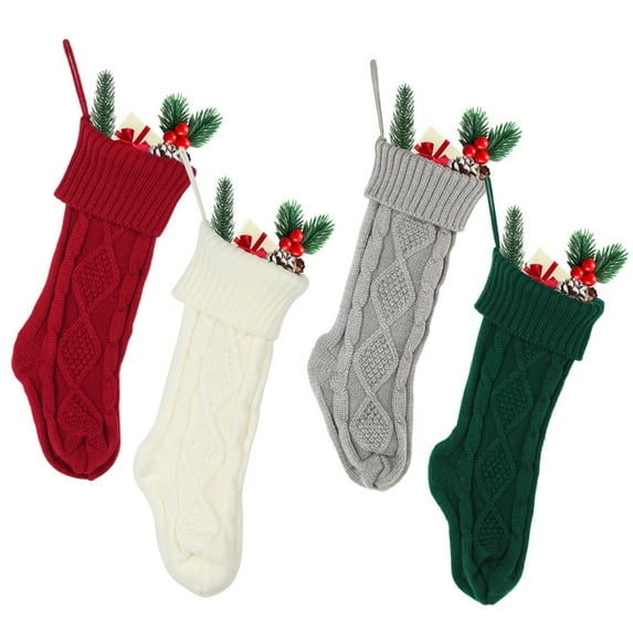 Behome 4 Pack Christmas Stockings, 18" Colorful Knitted Stockings for Christmas, Xmas Hanging Stockings for Family Christmas Decorations (Red, White, Gray, Green)