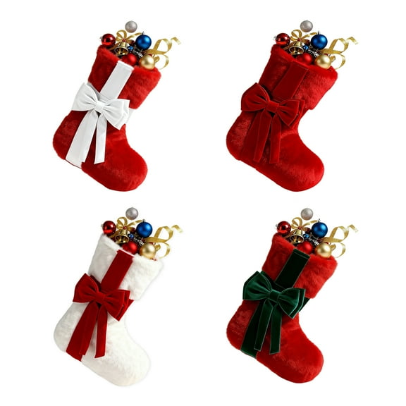 Behome 4 Pack Christmas Stockings, Xmas Plush Stocking Fireplace Decor Hanging Christmas Socks, 18" Holiday Christmas Decoration Gifts for Family Kids
