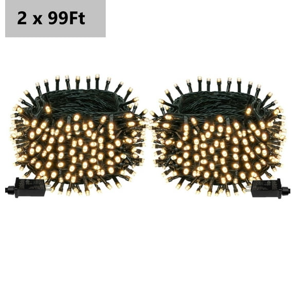 BN-LINK 2 Pack 99FT 300 LED String Lights, Plug-in Outdoor/Indoor Christmas Tree Lights with 8 Modes, Waterproof String Lights for House Yard, Patio & Xmas Decorations(Warm White)