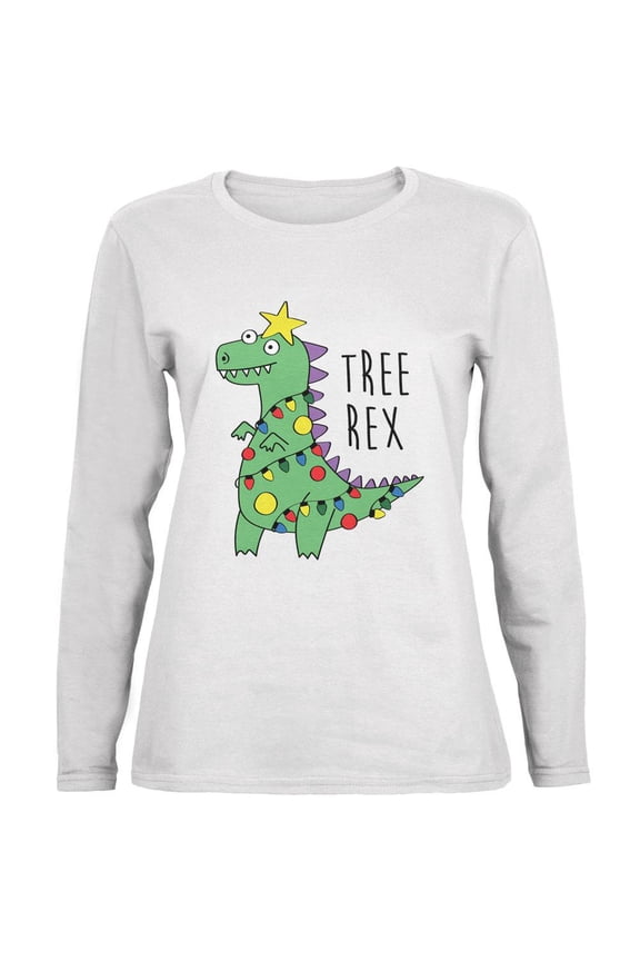 christmas tree rex t-rex funny dinosaur ladies' relaxed jersey long-sleeve tee