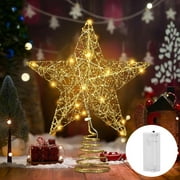 Behome Christmas Tree Topper, 12 Inches Gold Glitter Christmas Tree Ornaments, Metal Lighted with 20 LED Lights for Xmas Decorations, Holiday Party Indoor Decor