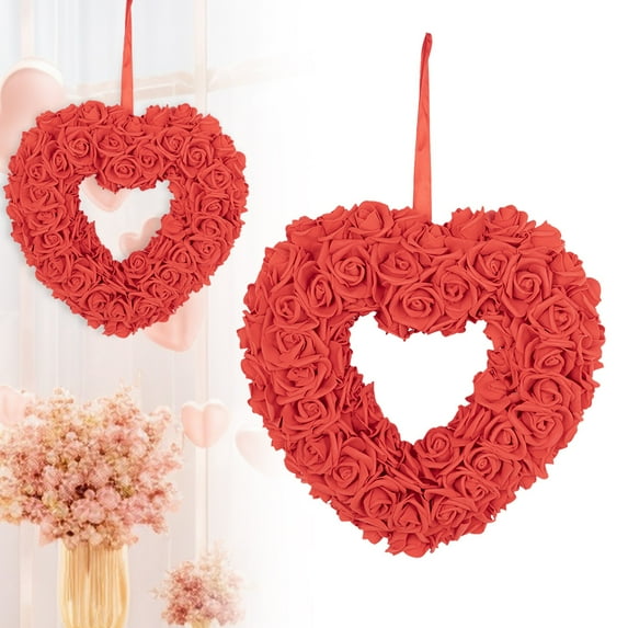 christmas wreaths for front door Valentine's Day Decoration Foam Flower Rose Wreath Front Door Wreath Wedding Wreath Heart Shaped Wreath Artificial Simulation Rose Wedding Engagement Pendant