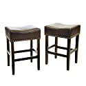 Brown Leather Saddle Style Backless Counter Stools, 2-Piece Set