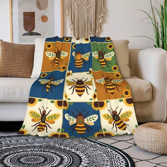 sunflower Throw Blanket, Beautiful Flower Field Landscape Accent Blanket for Bed, Bedroom Decor 50x40