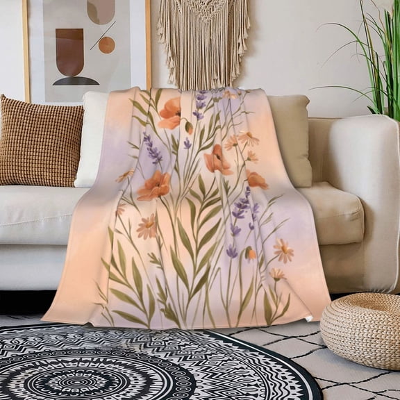 sunflower Throw Blanket, Whimsical Spring Summer Theme Art Blankets for Bed, Apartment Couch Decor 50x40