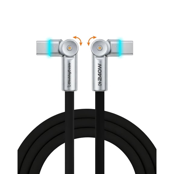 chubbycable 180 Degree Rotating USB C to USB C 240W Fast Charging Cable(6.6ft) for iPhone 18/17/Laptops, Black