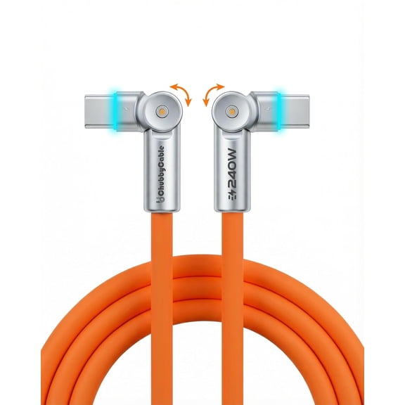 chubbycable RotateX 240W 180° Rotating USB C to USB C Cable, Orange, 3.3ft