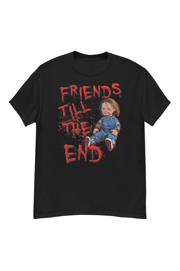 chucky Tshirt child's play friends till the end 80s horror tee