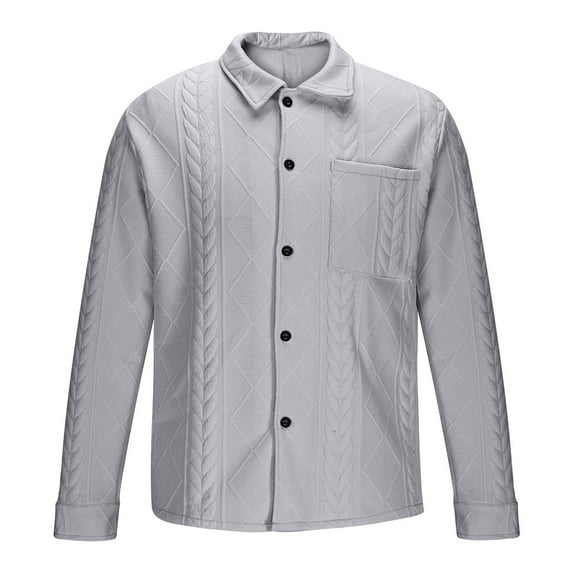 Chunky Cardigan Men Lightweight Button Down Lapel Collar Textured Sweater Jackets Cozy Cable Knit Outerwear With Pocket Work Vest Gray L