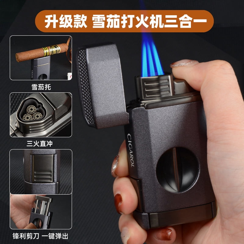 cigar lighter cigar lighter high-end three-in-one cigar special lighter cigar windproof lighter,SKU00713-B款：紫色【三合一雪茄打火机】