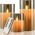 thumbnail image 1 of Cimetech Flickering Flameless Candles Set of 3, 3D Wick Acrylic Electric Fake Candles,Easter Decor, Battery Operated with Remote and Timer-Gold 4''x5''x6'', 1 of 7