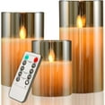 thumbnail image 1 of Cimetech Flickering Flameless Candles Set of 3, 3D Wick Acrylic Electric Fake Candles,Battery Operated with Remote and Timer-Gold 4''x5''x6'', 1 of 7