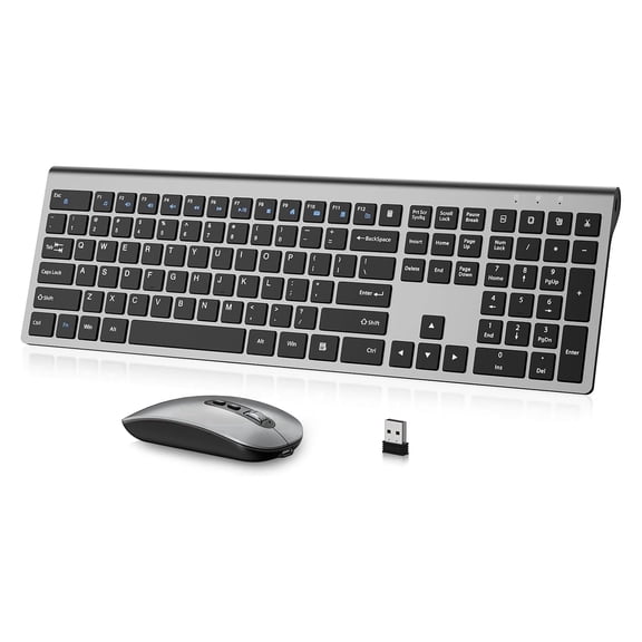 Wireless Keyboard and Mouse Combo, cimetech Rechargeable Full Size Silent Ergonomic Scissor Keyboard and Optical Mouse Set, 2.4G Lag-Free Cordless Keyboard Mice for Computer,Mac,Laptop,Windows-Gray
