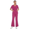 thumbnail image 1 of cimmuovere 2pcs Solid Color V-Neck Short Sleeve Top And Slit Pants Lab Coat Nurse Uniform Scrub Set Service Uniform Scrub Set For Pet Clinics, Private Care And Hospital, With Pockets, 1 of 6