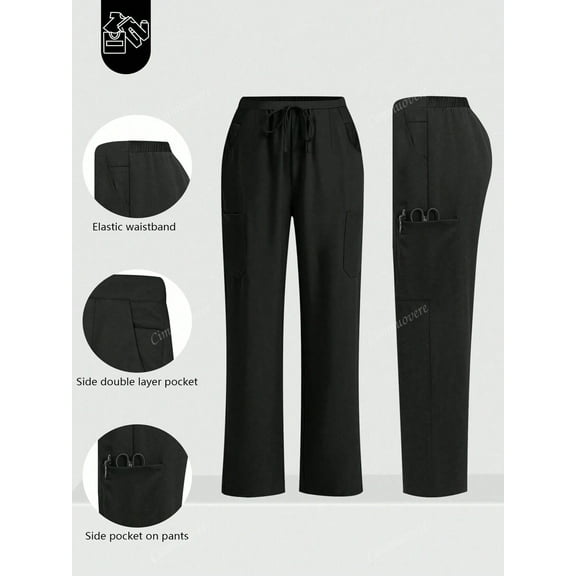 cimmuovere Casual Commuting 6 Pocket Elastic Waist Loose Pants Scrub Nurse Scrub Workwear Dentist Healthcare Pet Hospital Laboratory