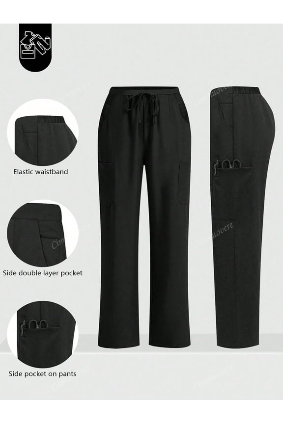 Casual Commuting 6 Pocket Elastic Waist Loose Pants Scrub Nurse Scrub Workwear Dentist Healthcare Pet Hospital Laboratory