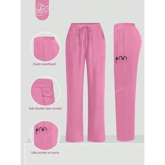 cimmuovere Casual Commuting 6 Pocket Elastic Waist Loose Pants Scrub Nurse Scrub Workwear Dentist Healthcare Pet Hospital Laboratory