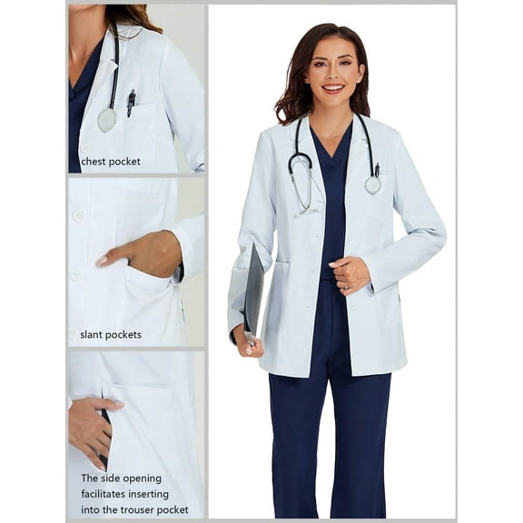 cimmuovere Long Sleeve Cardigan Seam For Easy Pocket Insertion Laboratory Gown Jacket White Coat Nurse Uniform Uniform Dentist Uniform Coat Pocket Beauty Laboratory Coat