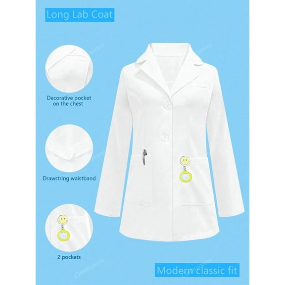 cimmuovere White Long Sleeve Laboratory Surgical Gown Coat, Nurse Uniform, Doctor Coat