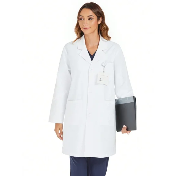 cimmuovere White Long Sleeve Loose Multi-Pocket Open Front Lab Coat