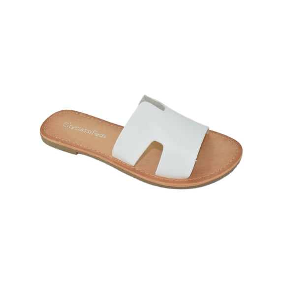 city classified Shoes Cut Out Women Basic Flip Flops Flat Summer Sandals Slip On Slides salvia-S White 6.5