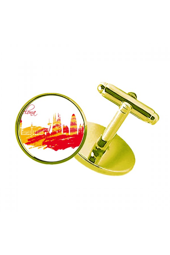 city outline red yellow barcelona studded business metal cufflinks en