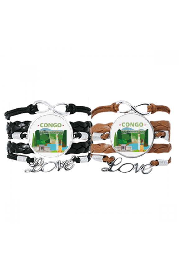 city statue building congo bracelet hand strap leather wristband double set