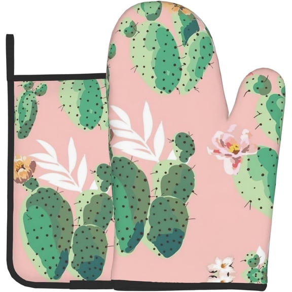 cixuoa Tropical Cactus Print Kitchen 7.2"X11" Oven Mitts and Pot Holders Sets, Safe for Baking,Cooking, BBQ