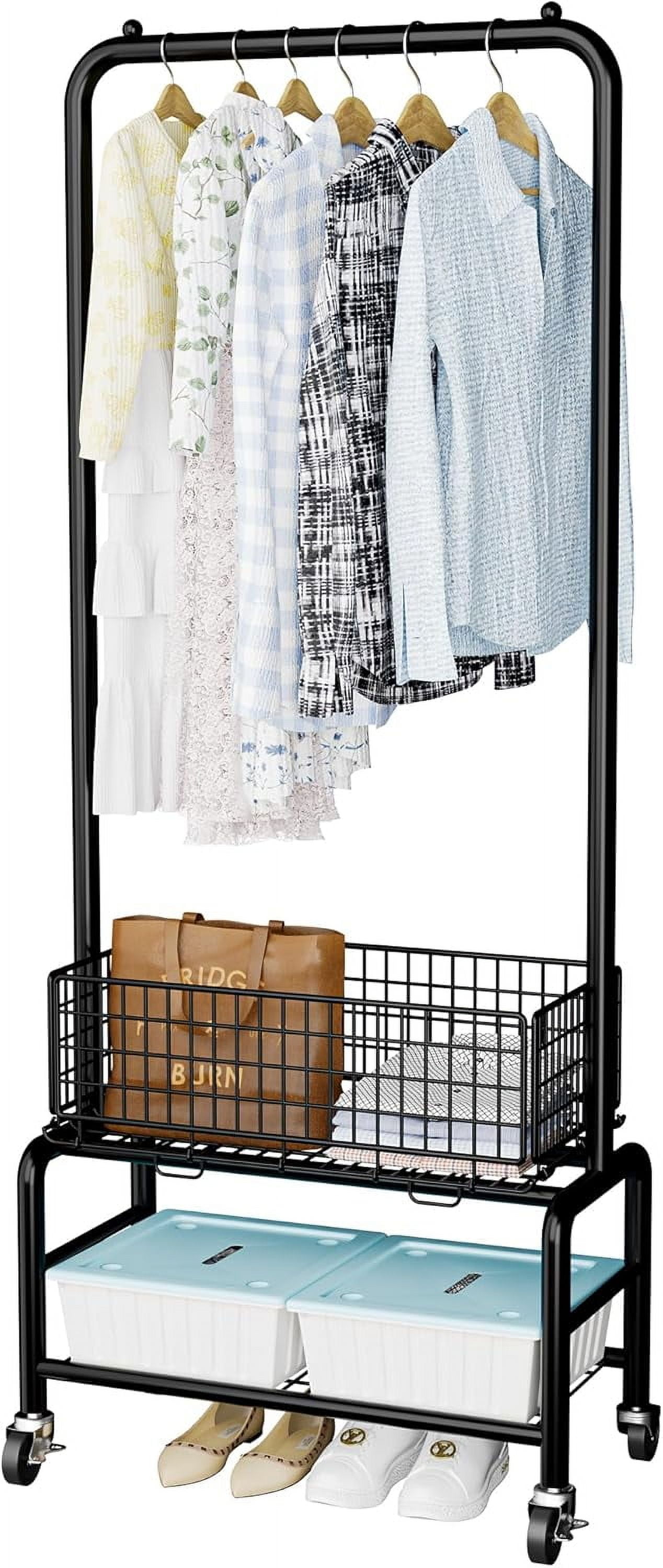 Laundry Cart On Wheels With Hanging Bar