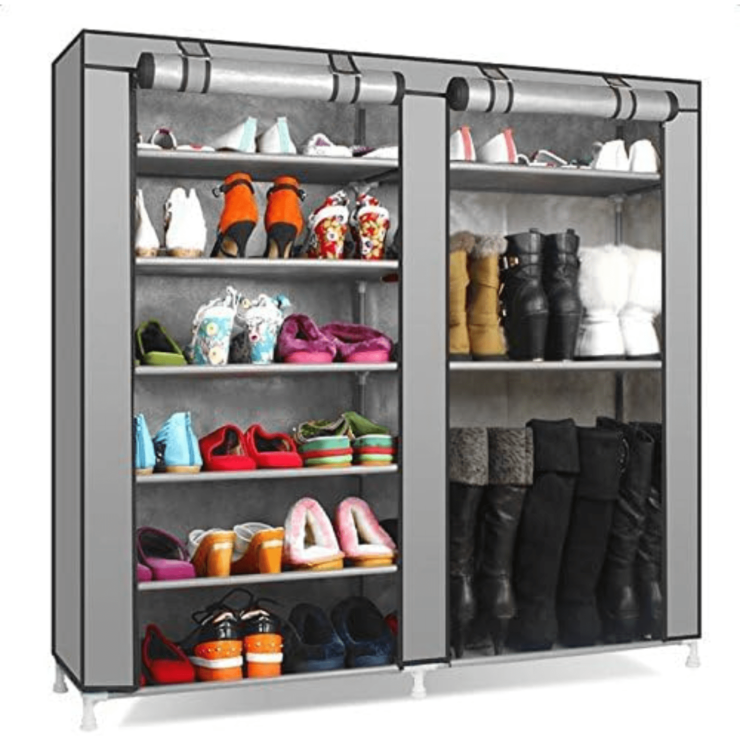 cjjojobiubiu 27-Pairs Portable Boot Rack Double Row Shoe Rack Covered ...