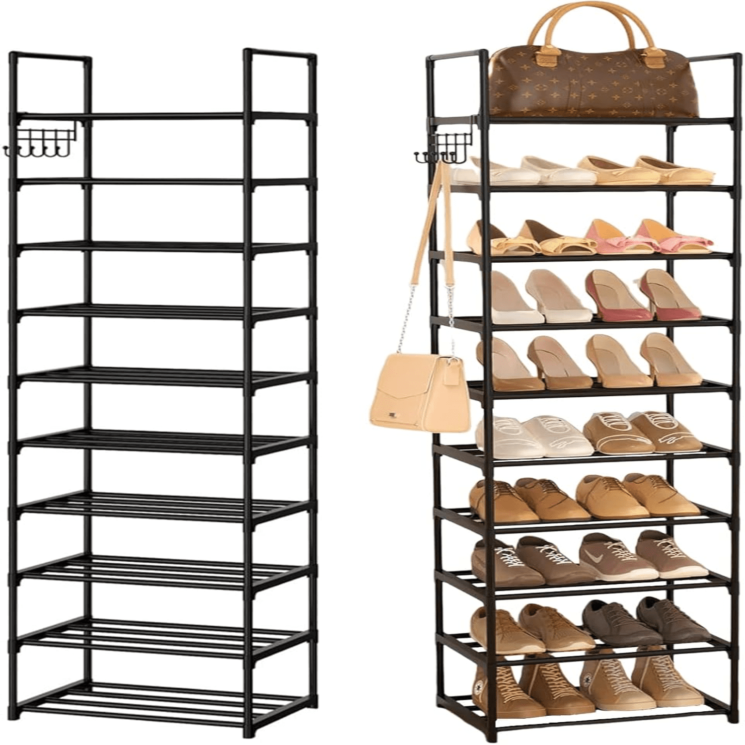 cjjojobiubiu Shoe Rack Narrow 10 Tiers Tall Shoe Rack 20-25 Pairs Metal ...