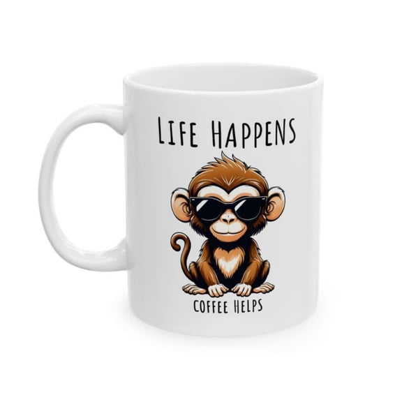 ck Monkey Mug - Funny Coffee Mug Pottery, Unique Animal Lover Gift, Quirky Ceramic Cup ffeine Enthusias.