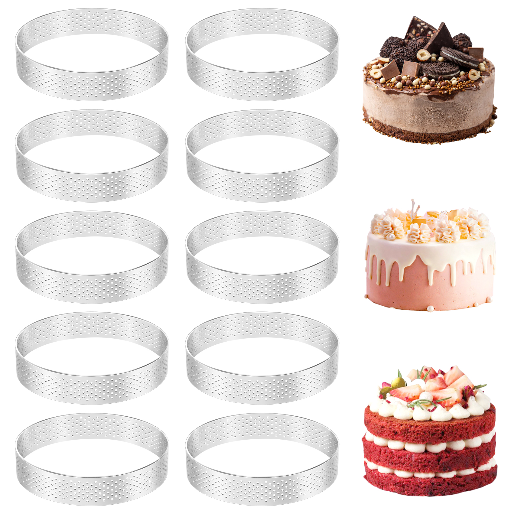 ckepdyeh 10Pcs Circular Tart Rings with Holes Stainless Steel Fruit Pie