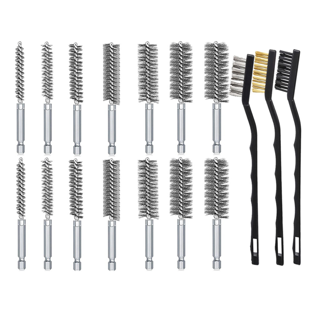 ckepdyeh 17Pcs Wire Brush Set, Wire Bore Brush for Drill Impact Driver
