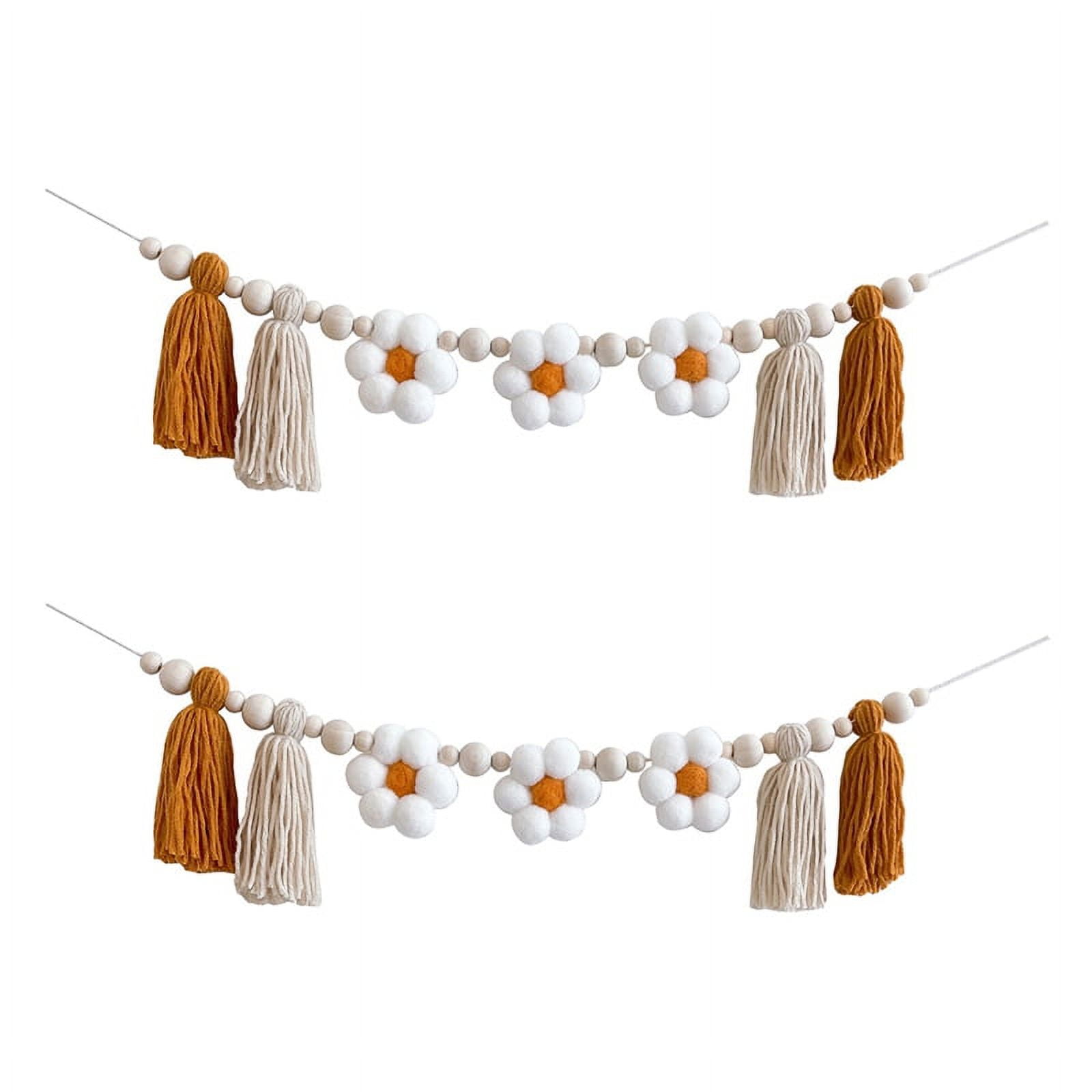 ckepdyeh 2 Pcs Daisy Wooden Garland Decor Wooden Beads Boho Garland ...