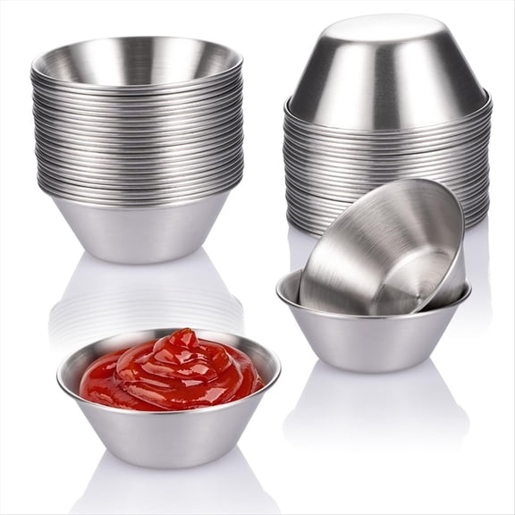 ckepdyeh 24 Pack Stainless Steel Sauce Cups,50ml Reusable Round Condiment Cups, Dipping Sauce Cup, Stackable Individual Metal Cup