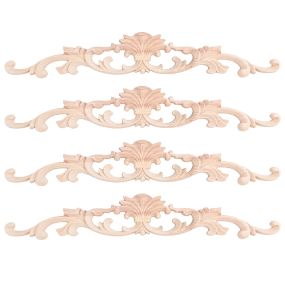 ckepdyeh 4Pcs Wooden Carved Onlay Appliques Wood Carving Decal Unpainted Furniture Decoration for Home Door Cabinet Decoration Carved Applique