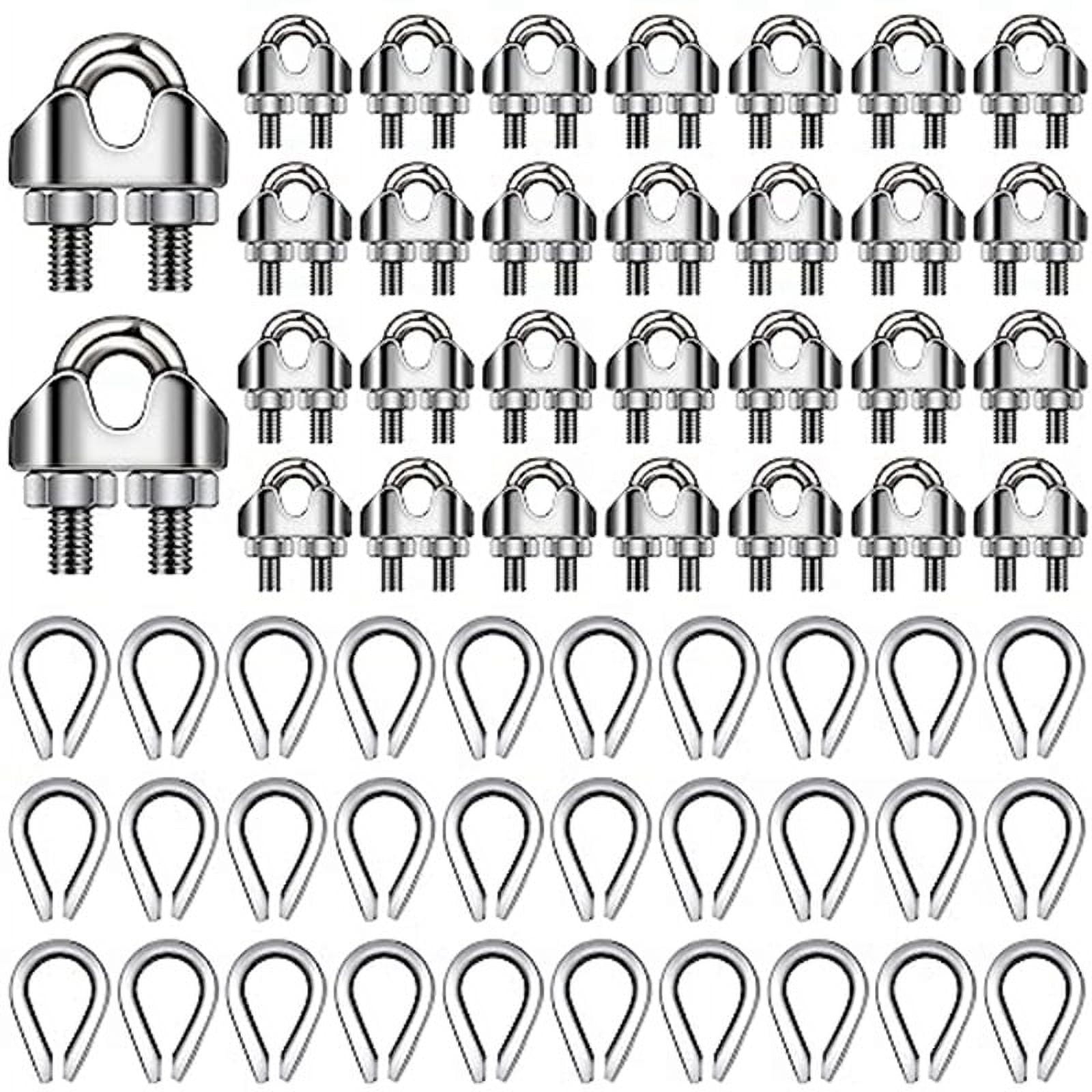 ckepdyeh 60 Pcs 1/8Inch Wire Rope Kit M3 Metal Wire Rope Cable Clamp