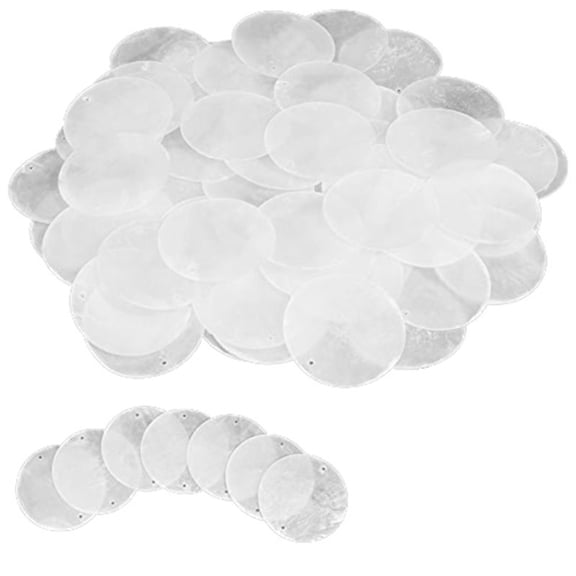 ckepdyeh 60 Pcs 2 Inch Round Capiz Shells with 2 Holes Round Natural Shell White Shells for Wi