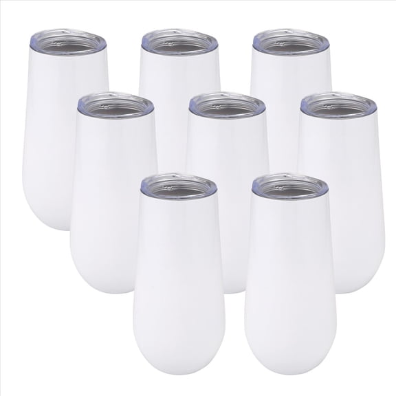 ckepdyeh 8Packs Stemless Champagne Flutes Wine Tumbler, 6 OZ Double-Insulated Wine Tumbler with Li
