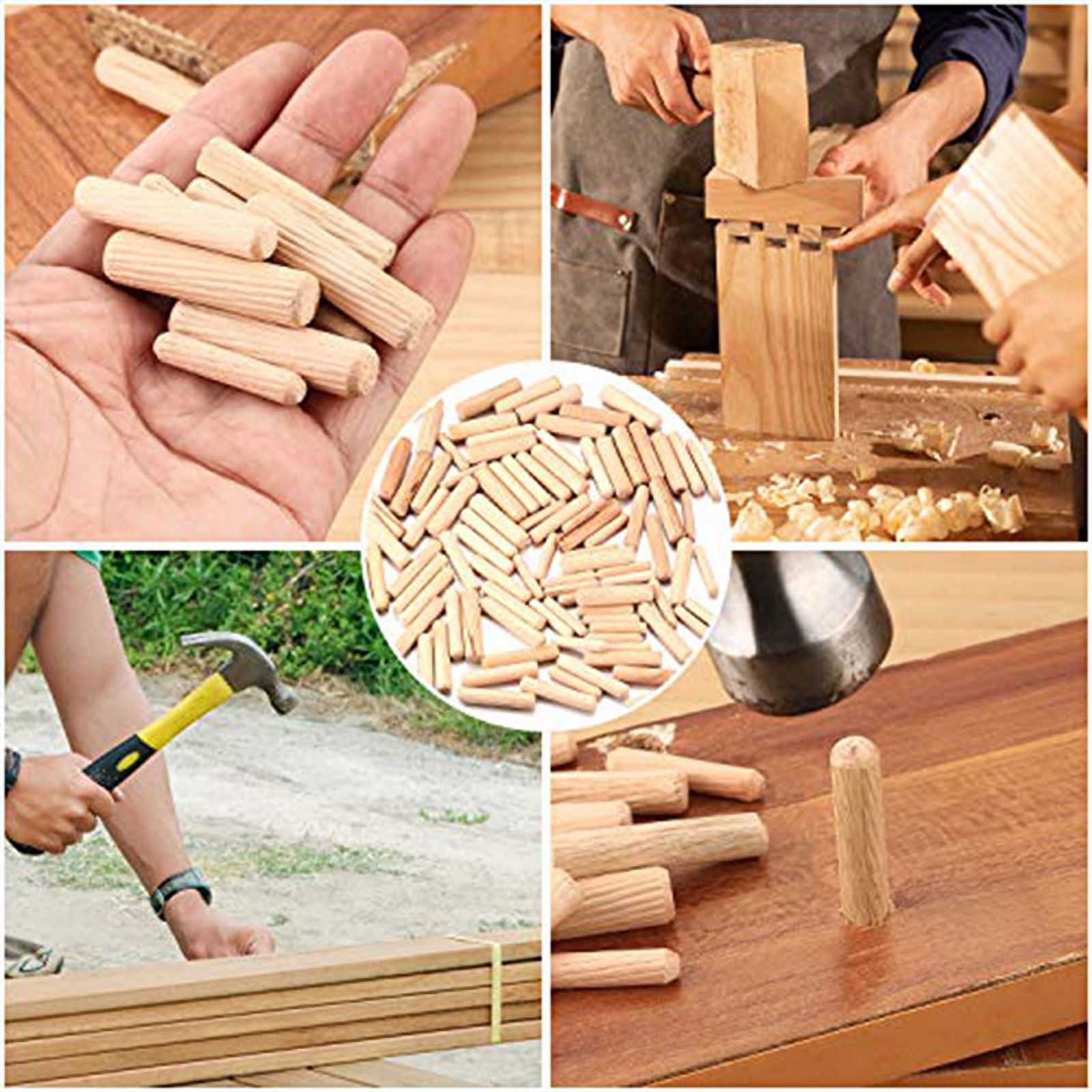 300 Pcs Wooden Dowels Assorted, M6 M8 M10 Wood Plugs Dowel Rods Woodwork Pins Tapered And Ribbed For Grooved Fluted Craft Diy Carpentry