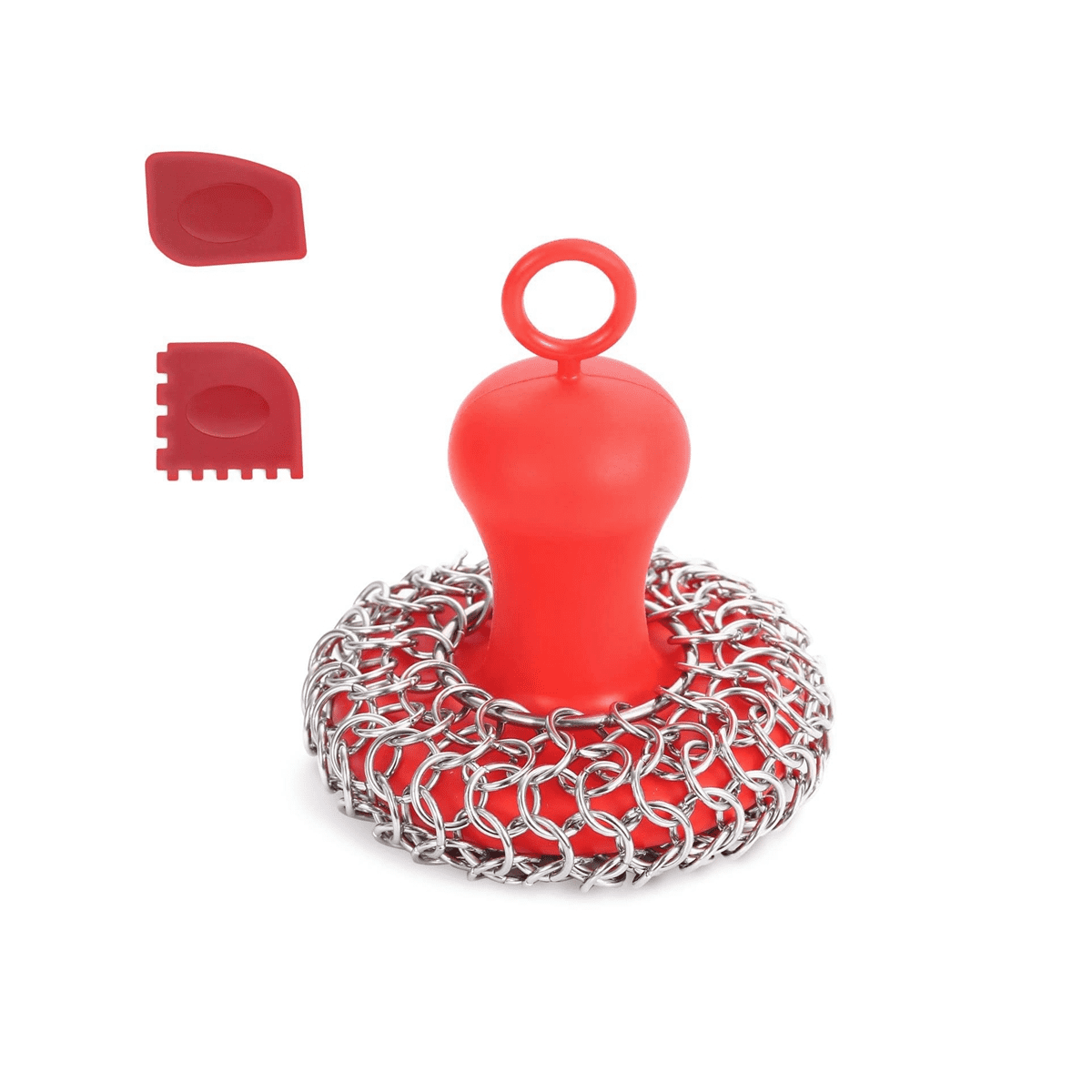 ckepdyeh Cast Iron Chainmail Scrubber + Pan , Stainless Steel Skillet