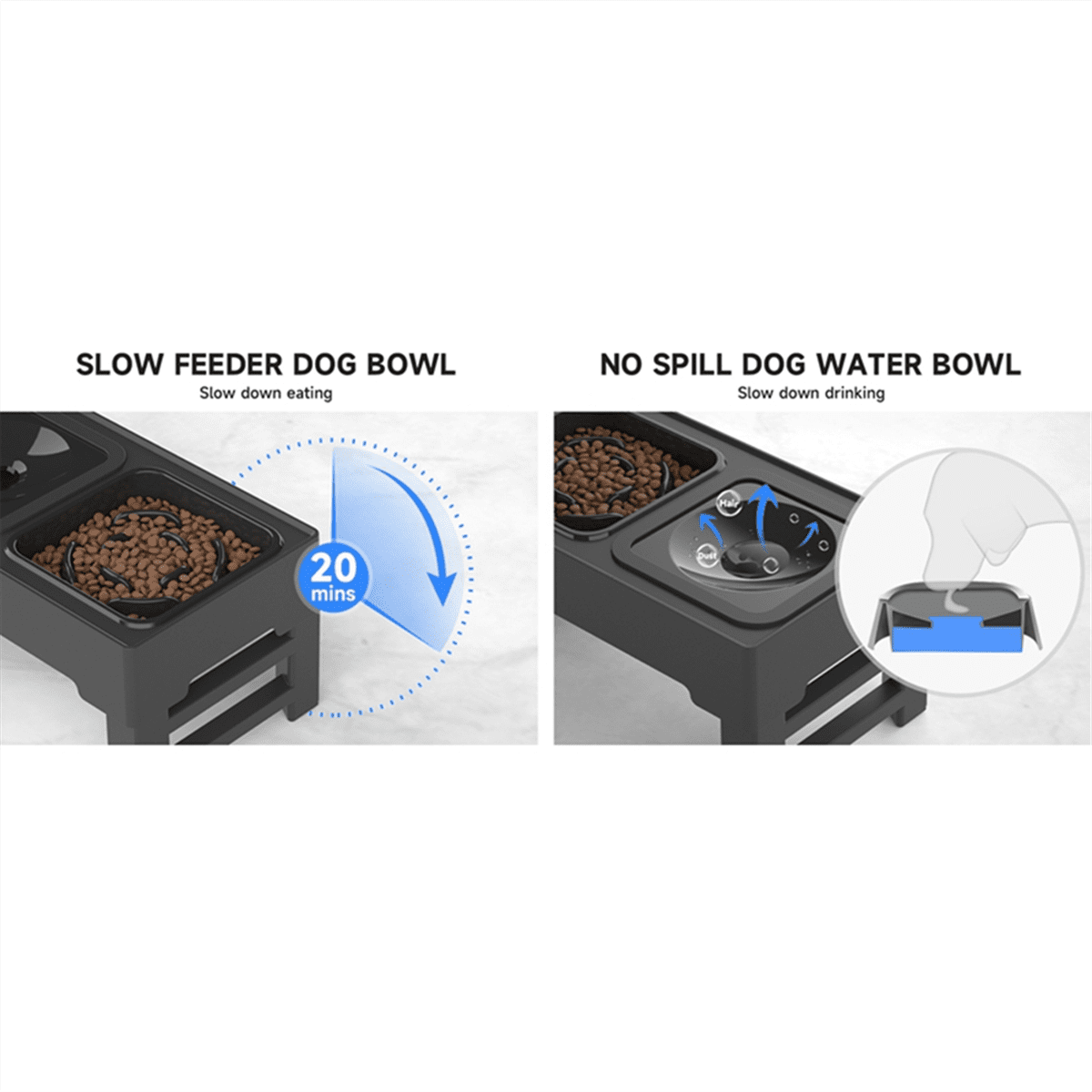 ckepdyeh Elevated Dog Bowls Adjustable Raised Dog Bowl+Slow Feeder Dog