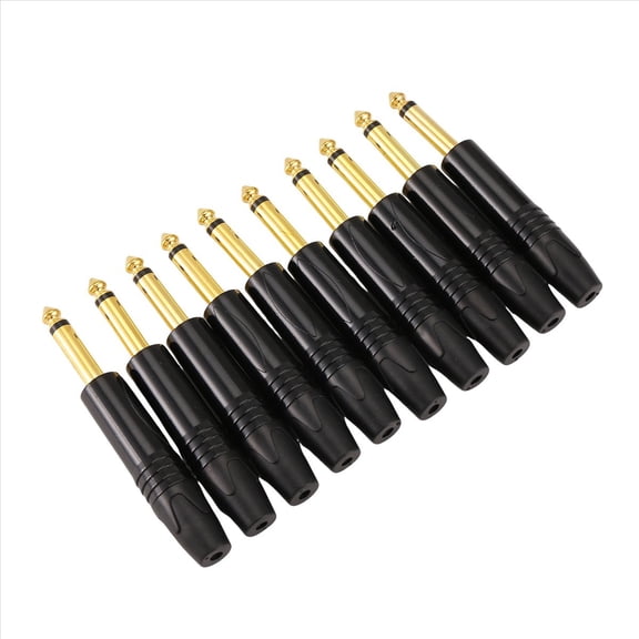 ckepdyeh Gold Plating 10Pcs Plug Mono Professional 2 Pole 6.35 Mm 6.5Mm Stereo Jack Plug 6.35M