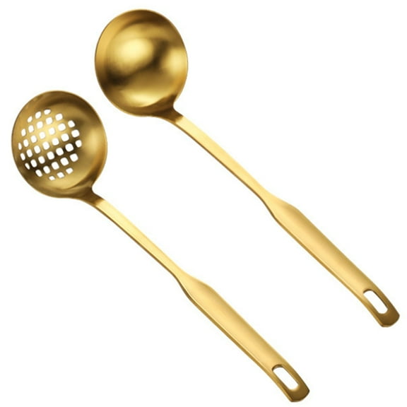 ckepdyeh Gold Soup Ladle Colander Set, Long Handle Stainless Steel Kitchenware Cookware Servin