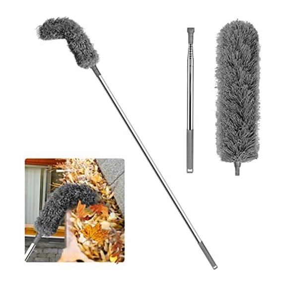 ckepdyeh Gutter Cleaning Tool with Telescopic Extendable Pole 8.2Ft, Long Splicing Gutter Brush for Easy Removing Leaves and Debris Cleaner, Gray