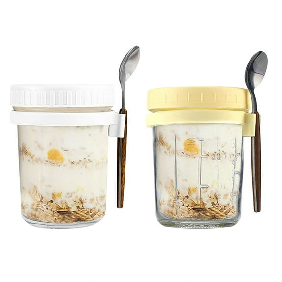 Overnight Oats Container Glass Cereal Cups to Go with Spoon Yoghurt Cup Lid Airtight