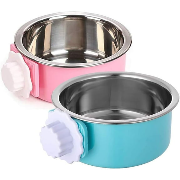 clackibukvyz 2 Pack Pet Food Bowl, Stainless Steel Hanging Dog Bowls for Puppy, Cat, Rabbit, Guinea Pigs